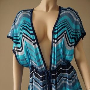 bebe Blue Sparkle Striped Tie cover up Size M